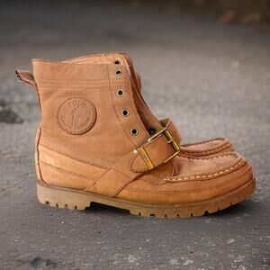 POLO Ralph Lauren Ranger Leather Lace Up Buckle Boots Men’s Size 7.5 Brown Tan
